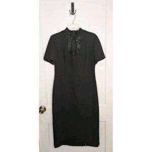 Liz Claiborne Night Beaded Keyhole Neck Mandarin Collar Sheath Dress Size 10